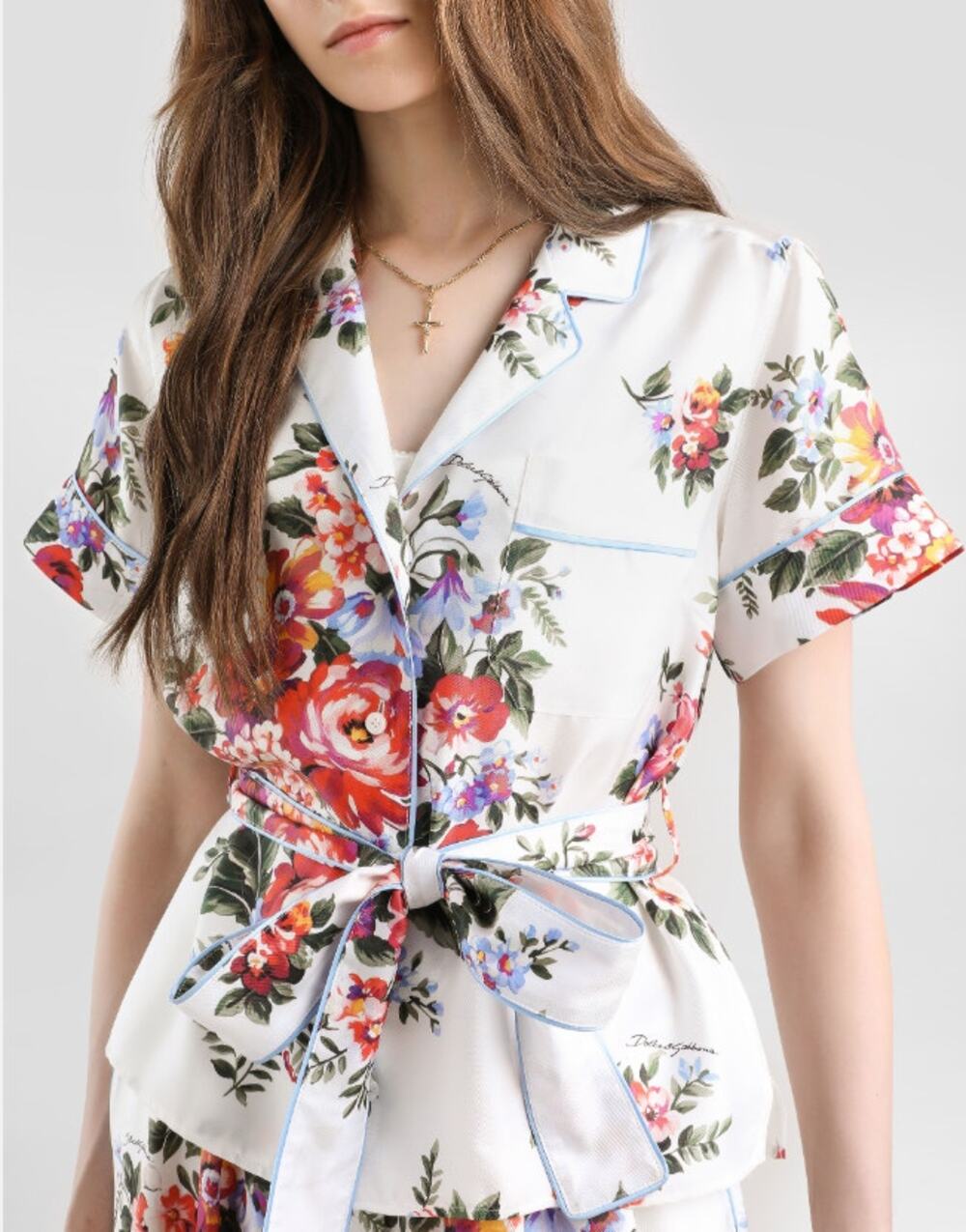NWT Dolce & Gabbana White Multi Flower Bouquet Print Twill Vanity Shirt 36 US 0